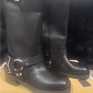 NWT Michael Kors Crosby Black Moto Boots with Metallic Accents